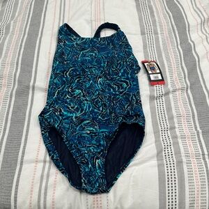 TYR Women's One Piece Swimsuit - Blue and Black Swirl